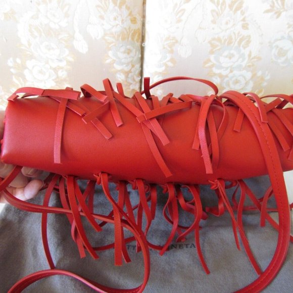 BOTTEGA VENETA Pillow Red Woven Leather Fringe Crossbody Bag/Handbag. Small. - Picture 11 of 16